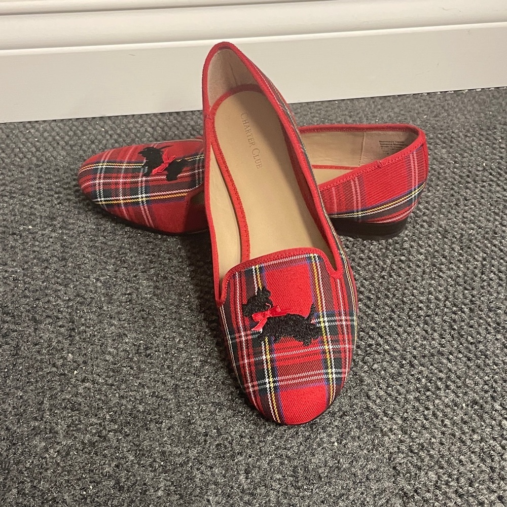 Charter Club Red Plaid Scottie Dog Flats Loafers womens size 11 round toe comfy